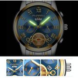 FNGEEN 4001 Men Non-Mechanical Watch Multi-Function Quartz Watch  Colour: Black Leather White Steel Blue Surface
