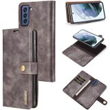 For Samsung Galaxy S21 FE DG.MING Crazy Horse Texture Flip Detachable Magnetic Leather Case with Holder & Card Slots & Wallet(Grey)