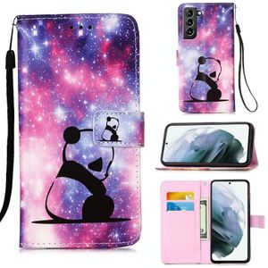 For Samsung Galaxy S21+ 5G Colored Drawing Pattern Plain Weave Horizontal Flip Leather Case with Holder & Card Slot & Wallet & Lanyard(Baby Panda)