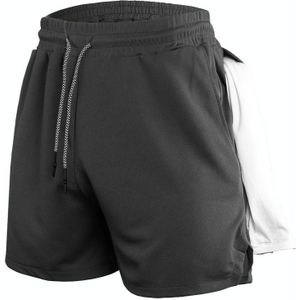 Sneldrogende atletische shorts voor heren  enkele laag  5/10 broek met hangende handdoek  maat: L (Dark Gary)