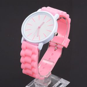 Eenvoudige stijl ronde Dial Jelly siliconen riem quartz horloge (roze)