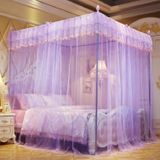 Palace Style Encryption Floor-standing Stainless Steel Three-door Mosquito Net  Specification:32 mm Bracket  Size:150x200 cm(Purple)