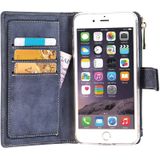 For iPhone 6 Plus & 6s Plus Retro Style Crazy Horse Texture Horizontal Flip Leather Case with Separable Back Cover & Zip Fastener & Card Slot & Wallet & Magnetic Buckle (Dark Blue)