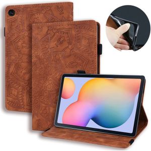 For Samsung Galaxy Tab S6 Lite  Calf Pattern Double Folding Design Embossed Leather Case with  Holder & Card Slots & Pen Slot &  Elastic Band(Brown)