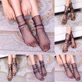 3 Pairs Lace Socks Fishnet Embroidered High Fish Women Net Socks Ankle Short Socks Ruffle Sexy(Snowflake)