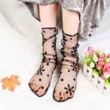 3 Pairs Lace Socks Fishnet Embroidered High Fish Women Net Socks Ankle Short Socks Ruffle Sexy(Snowflake)