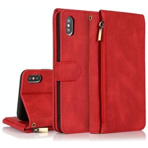 Skin-feel Crazy Horse Texture Zipper Wallet Bag Horizontal Flip Leather Case with Holder & Card Slots & Wallet & Lanyard For iPhone XS Max(Red)
