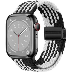 Voor Apple Watch SE 2022 40 mm nylon geweven magnetische vouwgesp horlogeband (Z zwart wit)