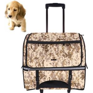 DODOPET Multi-function Outdoor Portable Two Wheels Cat Dog Pet Carrier Bag Knapsack Draw Bar Box (Camouflage)