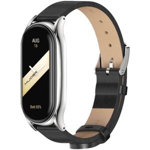 Voor Xiaomi Mi Band 8 Mijobs Plus Case Microfiber PU lederen horlogeband (zwart zilver)
