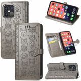 Cute Cat and Dog Embossed Horizontal Flip Leather Case with Holder & Card Slots & Wallet & Lanyard For iPhone 13 Pro(Gray)