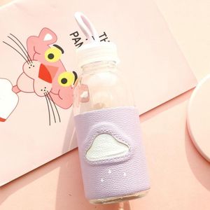 2 PCS Portable Cute Water Cup Leather Insulated Glass Cup with Leather Case(Light Purple)