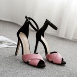 Vrouwen open teen hoge hak stiletto Colorblock sandalen  schoenen maat: 40 (roze)