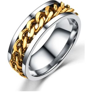 Punk Rock Stainless Steel Rotatable Chain Rings  Ring Size:7(Gold)
