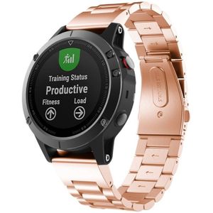 For Garmin Fenix 5 Three-Bead Stainless Steel Metal Watchband  Size:22MM(Rose Gold)
