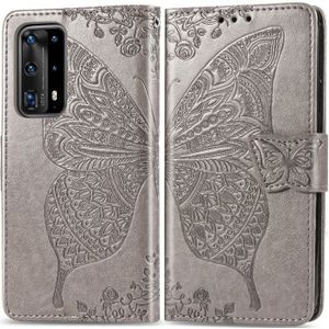 For Huawei P40 Pro Butterfly Love Flower Embossed Horizontal Flip Leather Case with Bracket / Card Slot / Wallet / Lanyard(Gray)