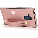 For Huawei Mate 20 Lite Wrist Strap PU+TPU Shockproof Protective Case with Crossbody Lanyard & Holder & Card Slot(Rose Gold)