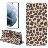 For Samsung Galaxy S21+ 5G Leopard Pattern Horizontal Flip Leather Case with Holder & Card Slots(Yellow)