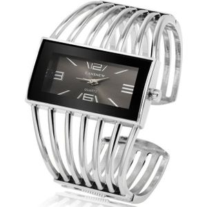 WAT2008 Alloy Bracelet Watch Creative Rectangular Dial Quartz Watch for Women(Silver+Black)