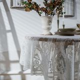Round Lace Tablecloth Cover Cloth Retro Dining Table Coffee Table Tablecloth  Size: 150 CM(White )