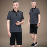 2 in 1 middelbare leeftijd en oudere mannen zomer korte mouwen T-shirt + shorts casual sportpak (kleur: donkergrijs maat: XL)