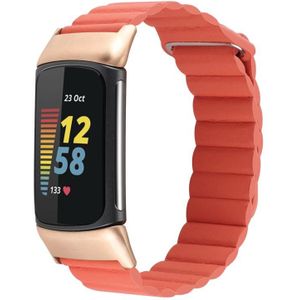 Voor Fitbit Charge 5 lederen horlogeband met magnetische lus