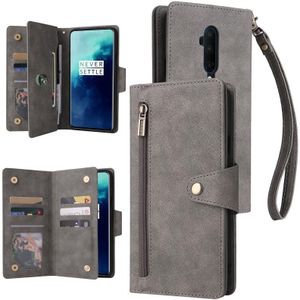 Voor OnePlus 7T Pro Rivet Buckle 9 Cards Three Lederen telefoonhoesje