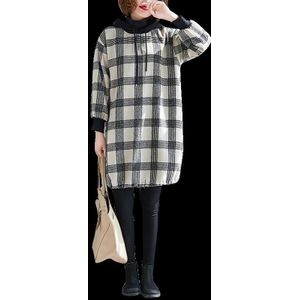 Losse mid-length Hooded Fake Two-piece Sweater Dress (Kleur: Beige Size: XXXXL)