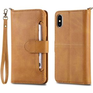 For iPhone X / XS Multifunctional Detachable Magnetic Horizontal Flip Leather Case with Card Slots & Holder & Wallet & Photo Frame(Brown)
