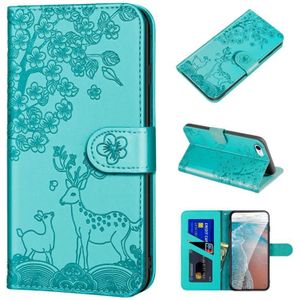 Sika Deer Embossing Pattern Horizontal Flip PU Leather Case with Holder & Card Slot & Wallet & Photo Frame For iPhone SE 2020 / 8 / 7(Green)