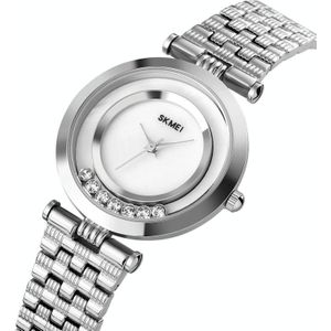 SKMEI 1784 Simple Non-scale Diamond Round Dial Quartz Watch for Ladies(Silver)