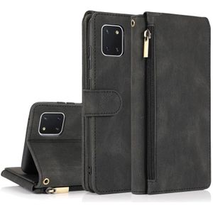 For Samsung Galaxy A81 Skin-feel Crazy Horse Texture Zipper Wallet Bag Horizontal Flip Leather Case with Holder & Card Slots & Wallet & Lanyard(Black)