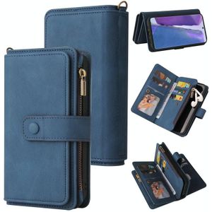 Voor Samsung Galaxy Note20 Skin Feel PU + TPU horizontale flip lederen hoesje met houder  15 kaarten slot  portemonnee & rits zak & lanyard (blauw)