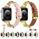 Voor Apple Watch Ultra 49 mm ketting lederen horlogeband  maat: S (goud donkerbruin)