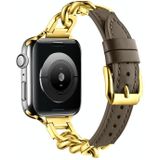 Voor Apple Watch Ultra 49 mm ketting lederen horlogeband  maat: S (goud donkerbruin)