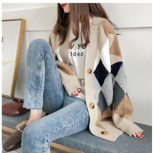 Loose And Lazy Knit Cardigan (Color:Khaki Size:Free Size)