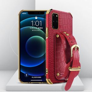 Electroplated TPU Crocodile Pattern Leather Case with Wrist Strap For Samsung Galaxy S20+(Red)