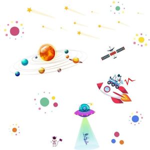 2 PCS Cartoon Solar System UFO Astronaut Wall Sticker