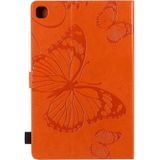 For Samsung Galaxy S6 Lite P610 Pressed Printing Butterfly Pattern Horizontal Flip Leather Case with Holder & Card Slots & Wallet & Sleep / Wake-up Function (Orange)