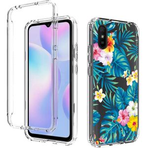 Voor Xiaomi Redmi 9A PC+TPU Transparant Painted Phone Case (Banana Leaf)