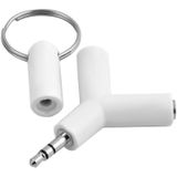 Mini Y Shaped 3.5mm Male to Double 3.5mm Female Jack Audio Headset Adapter Connector Keychain(White)