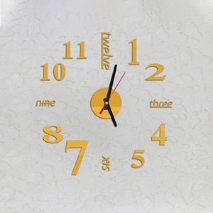 Lovelife WC37130 Acrylic English Digital DIY Stereo Wall Clock Wall Stick Clock (Gold)