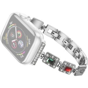 Grote vierkante diamant metalen vervanging riem horlogeband voor Apple Watch Series 6 & SE & 5 & 4 40mm / 3 & 2 & 1 38mm
