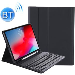 YT07B Detachable Candy Color Skin Texture Round Keycap Bluetooth Keyboard Leather Case with Pen Slot & Stand For iPad 9.7 inch (2018) & (2017) / Pro 9.7 inch / Air 2 /Air(Black)
