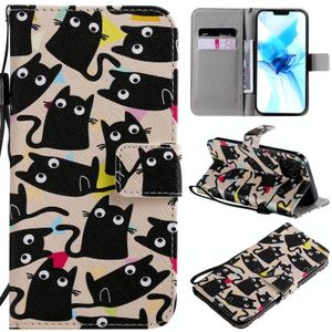 Painting Horizontal Flip Leather Case with Holder & Card Slot & Lanyard For iPhone 12 / 12 Pro(Cat)