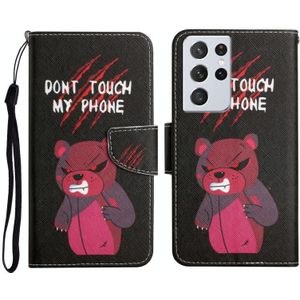 Voor Samsung Galaxy S21 Ultra 5G Geschilderd Patroon Horizontale Flip Lederen Case met Houder & Card Slot & Portemonnee (Red Bear)