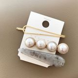Women Metal Pearl Marble Hair Clip Combination Hair Styling Accessories(grey)