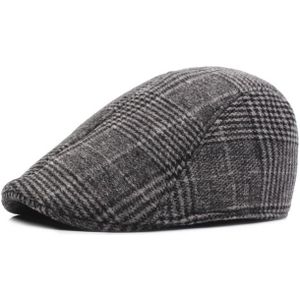 Thick Warm British Style Lattice Woolen Cap(Dark gray)