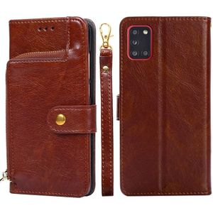 For Samsung Galaxy A31 EU Version Zipper Bag PU + TPU Horizontal Flip Leather Case with Holder & Card Slot & Wallet & Lanyard(Brown)