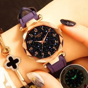 XIAOYA Fashion Women Star Sky Dial PU Leather Belt Quartz Wrist Watches(Purple)